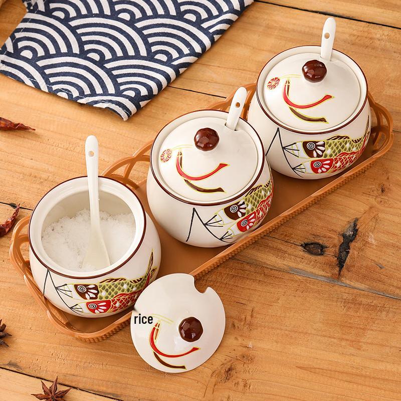 Ru Han Japanese Hand-painted Ceramic Seasoning Jar Set