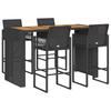5 Piece Garden Bar Set without Cushions Black PE Rattan Acacia