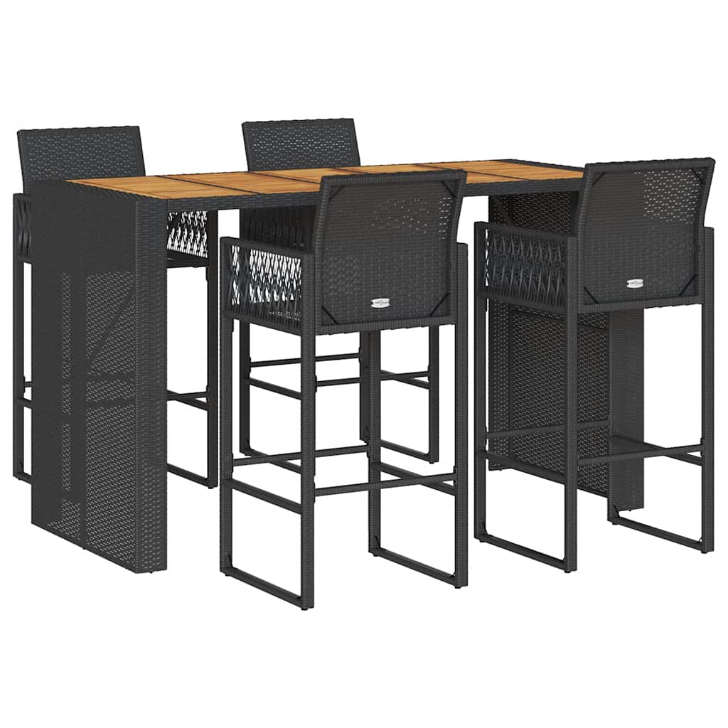 5 Piece Garden Bar Set without Cushions Black PE Rattan Acacia