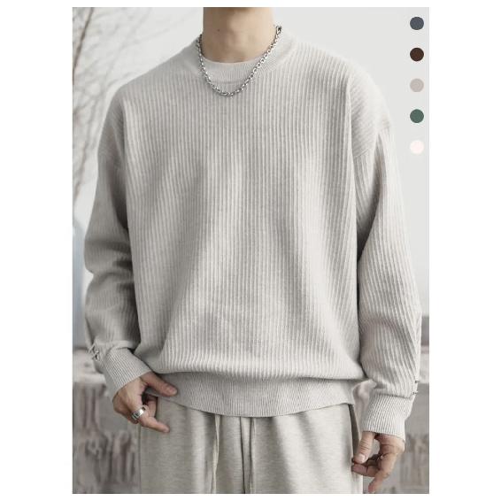 Hong Kong Style Long Sleeve Wool Sweater Men's and Women's Loose-Fitting Casual round-Neck Pullover Sweater Men's Cotton Knitwear