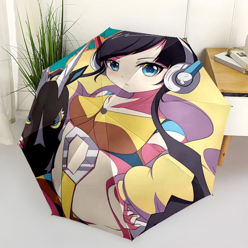

1pc Outdoor Umbrella with Anime Girl and Dragon Print - Automatic Opening/Closing, Portable 3-Fold Design, 8-Rib Iron Frame - Perfect Gift for Fa