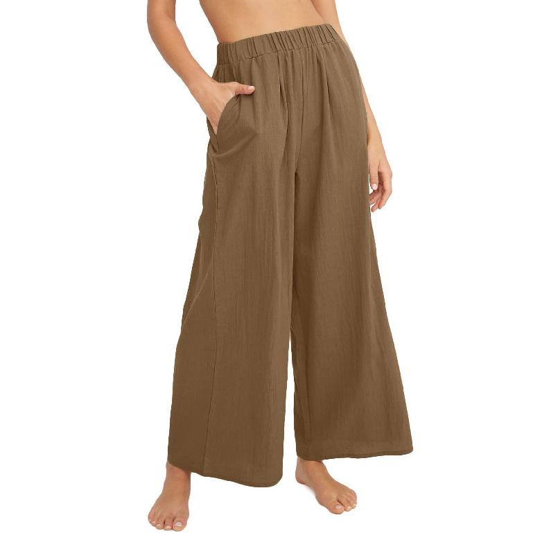 Spring And Summer New Cotton And Linen Women'S Clothing Solid Color Trendy Brand High Waist Loose Casual Wide Leg Pants