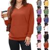 Women's V-Neck Long Sleeve Pullover Sweatshirt with Pockets Casual Fall Top