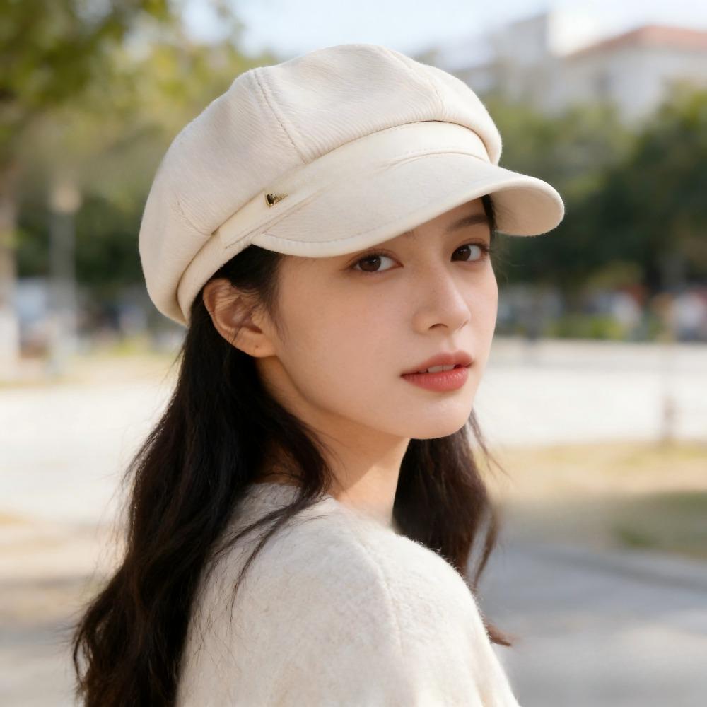 **Women Newsboy Beret Cap Solid Korean British Vintage Visor Face Slimming Hat**