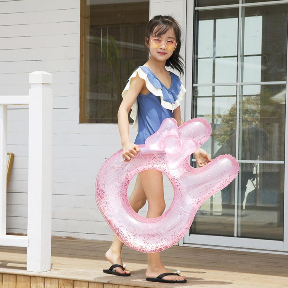 Cute Rabbit Ear Pool Float, Pink Glitter Swim Ring for Toddlers and Kids