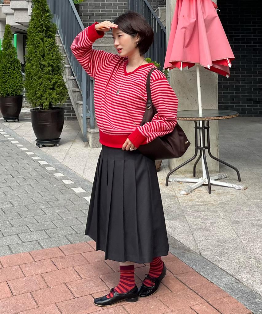 CGP (Women) V-Neck Striped Knit_Pink