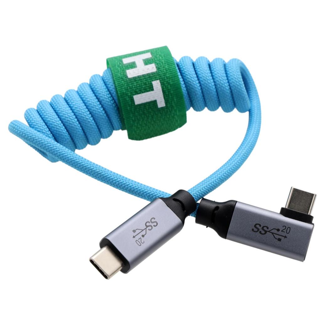 HangTon USB Type C USB 3.2 PD 100W 4K Cable for SSD, BMPCC ZCAM R5C R6 A7C FX3 Camera, iPhone 15 Pro, Maximum Laptop Monitor, Right-Angle Braided Coil