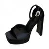 Fashion Liyke Runway Style Black High Heels Platform Sandals For Women Cozy Silk Square Toe Buckle Strap Lady Party Dress Shoes Size 40