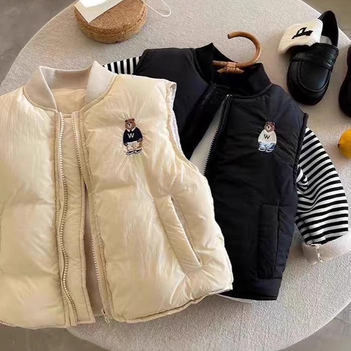 Children's Waistcoat Boys Winter Baseball Collar Vest Jacket Baby Warm Sleeveless Jacket Girls Embroidery