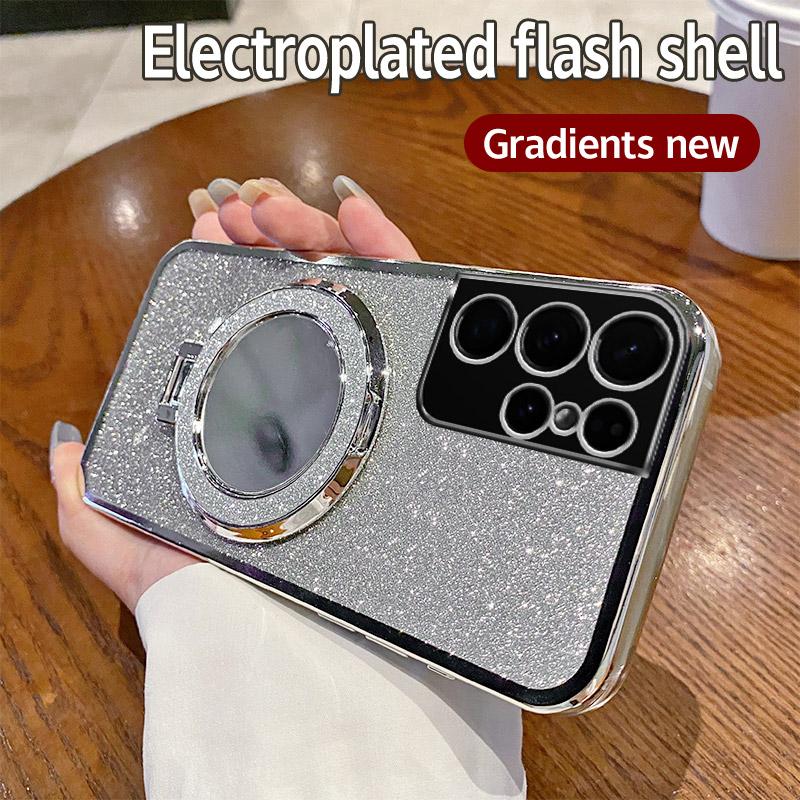 S21 Bling Magnetic Phone Case For Samsung Galaxy S21 Plus S21 Ultra Glitter Mirror Stand Silicone Protector Soft Cover S21 FE