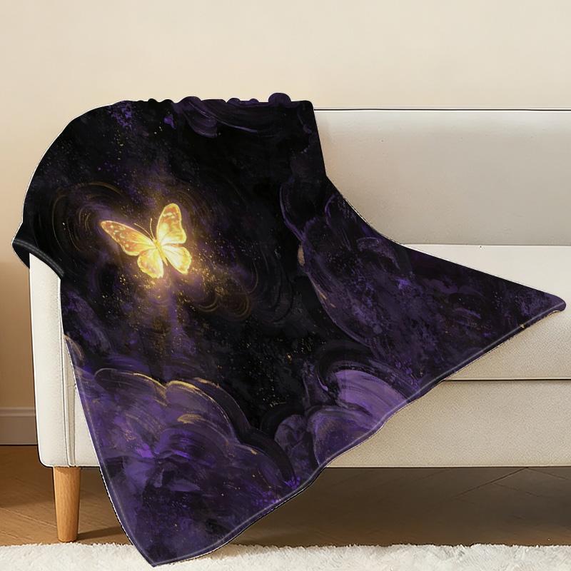 Thick Warm Flannel Blanket Starry Butterfly Design, Soft Cozy Throw for Home, Sofa, Guest Room, Christmas Halloween Decor
