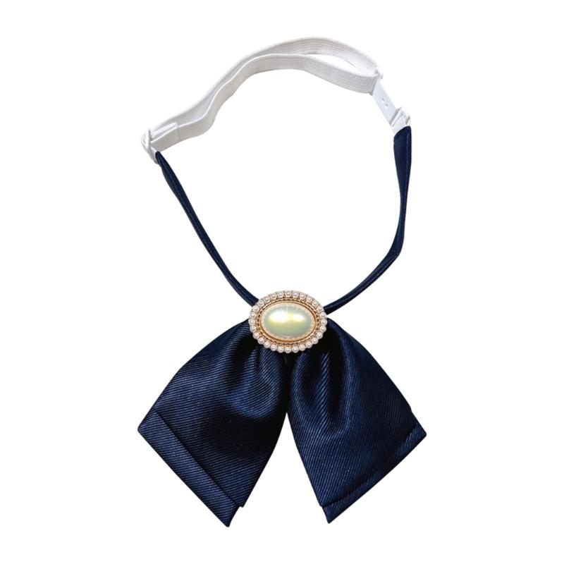 

Women College School Uniform Business Vintage Bows Tie Pearls Beaded Jewelry Wedding Pre-Tied Adjustable Bowknot Necktie