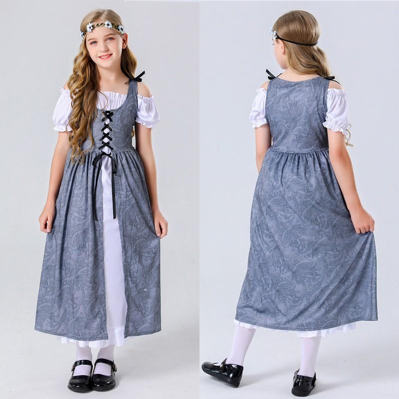 Halloween children's court dark pattern two-piece dress European medieval dress long dress parent-child performance costume