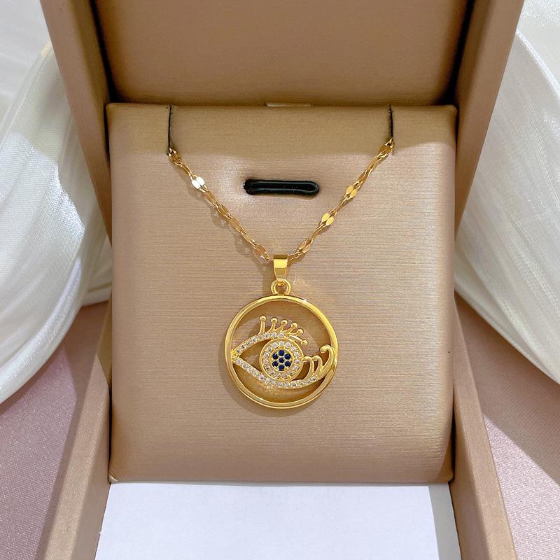 Titanium Steel Micro-Inlaid Gold Plated Women's Lucky Bead Necklace - Trendy Clavicle Chain Accessory