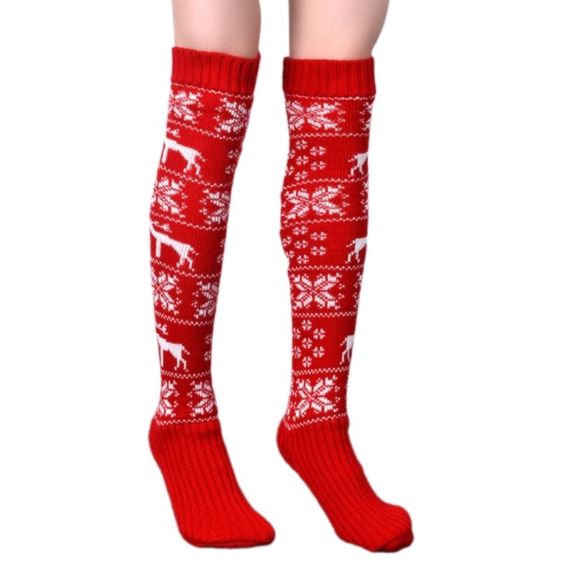 Christmas Festival Patterned Thigh High Socks Womens Winter Fashion Knitted Over Knee Long Stockings Leg Warmers Hosiery