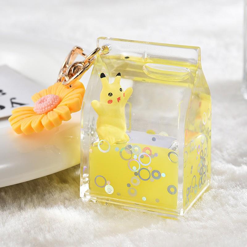 Quicksand Pikachu Couple Keychain - Cute Acrylic Bag Accessory & Car Pendant