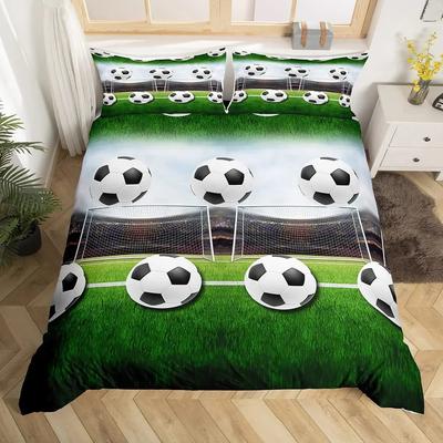 Capa de Edredom de Futebol Conjunto de Roupa de Cama de Esportes com Bola Capa de Edredom Campo de Futebol Verde Microfibra Capa de Edredom de Futebol Tamanho Casal Queen