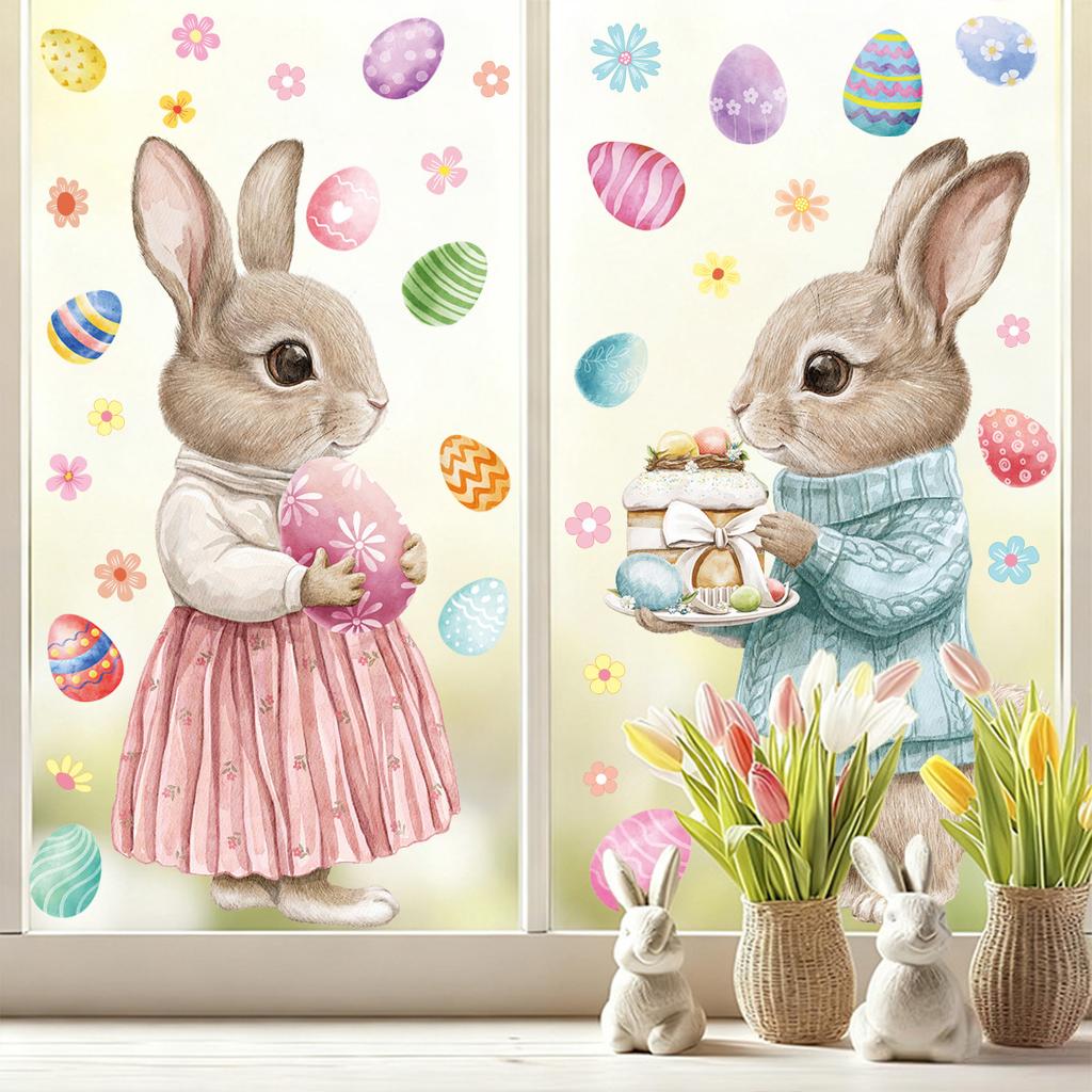 Osterhase Fensteraufkleber Vinyl Wasserdicht Niedliche Kaninchen Deko für Zuhause Glastür Osterdekoration Frühlingsfest Geschenk 2026