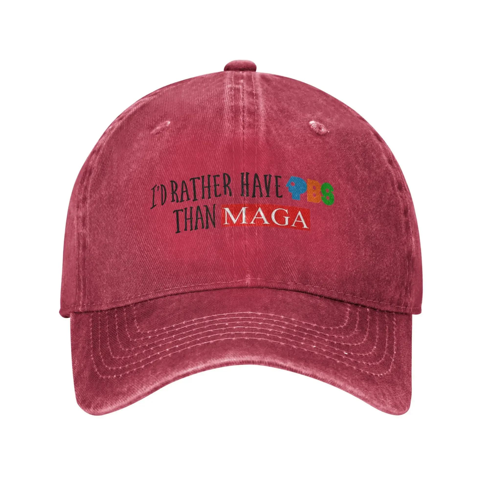 

Id Rather Have PBS Baseball Cap Sun Outdoor Sports Sunscreen Washed Trucker Hat Women Unisex yk Funny Custom DIY Baseball Caps One Size