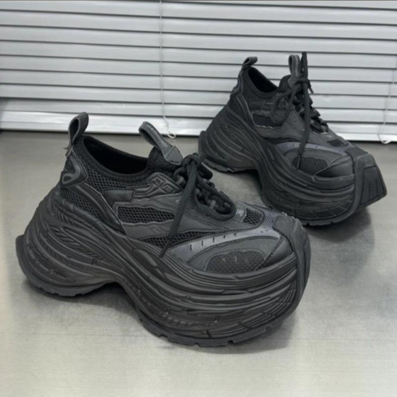 Fashion Unisex Large Size Women's Sports Shoes Thick Sole Lace Up Mixed Color Women's Shoes Men's Height Increasing Casual Sports Shoes