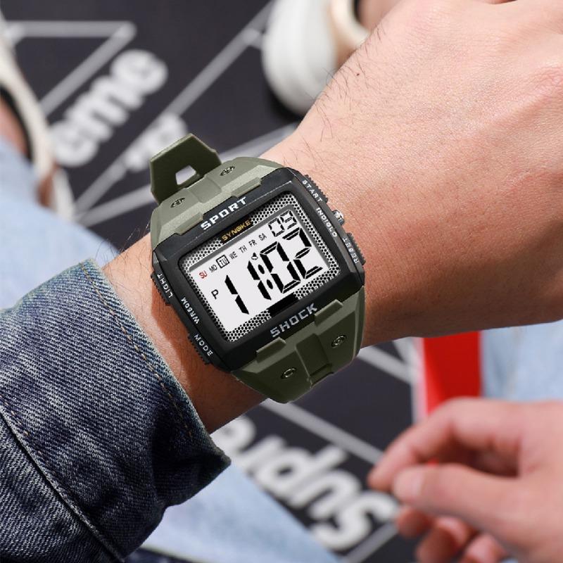 New Top Brand Men's Sports Electronic Watch Waterproof Luminous Large Screen Square Outdoor Military Watch Student Watch