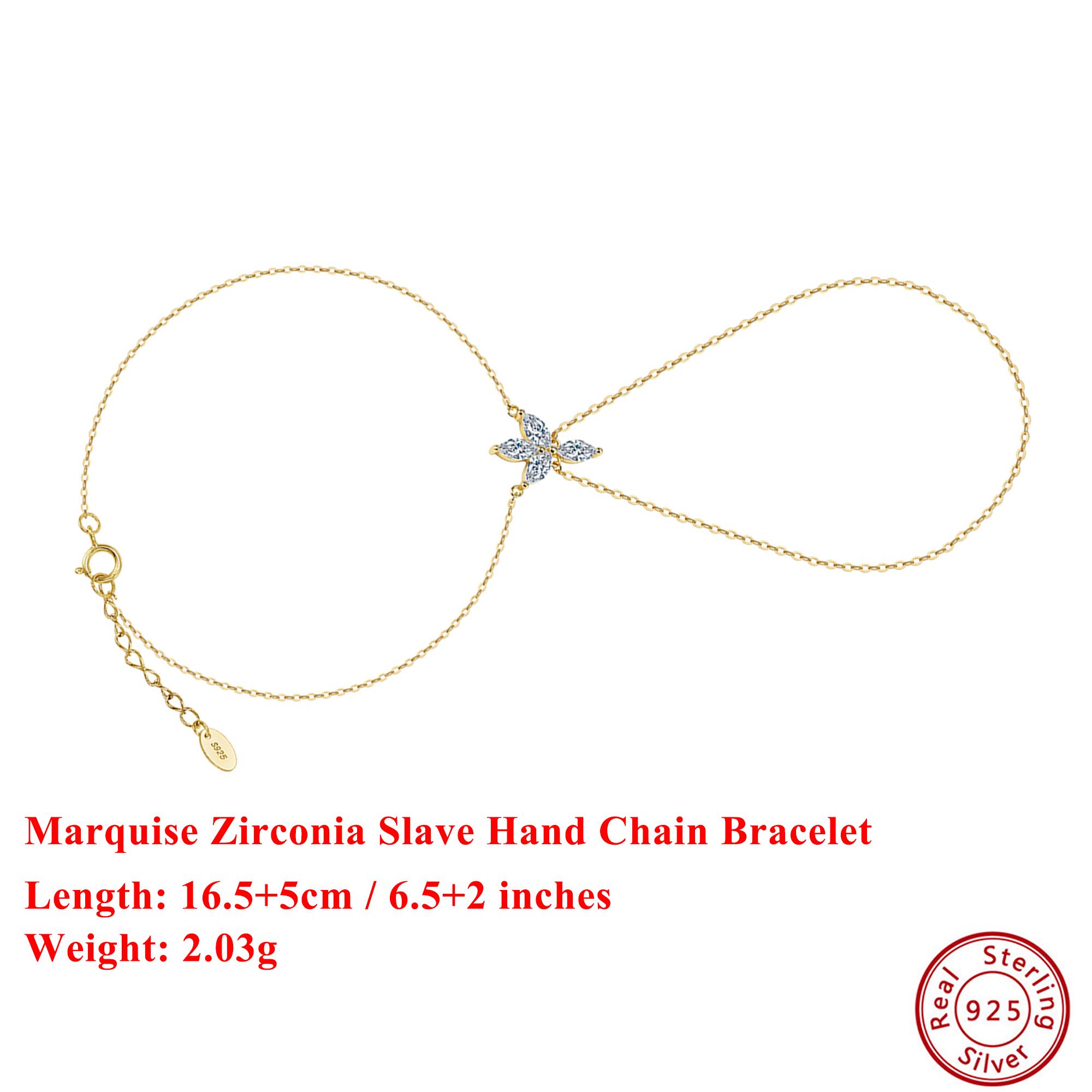 

EFFIE QUEEN 925 Pure Silver 14k Gold Marquise Zirconia Slave Chain Bracelet Simple Jewelry for Women Banquet Party Gift APV01