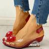Fashion Large Size Female Sandals Summer New Rhinestone Wedge Heel Sweet Flowers Transparent Waterproof  Leisure Women's Jelly Shoes