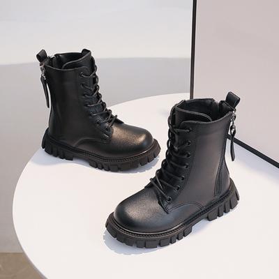 Girls' Short Boots, Winter Children's Martin Boots, Medium Size Children's and Little Girls' Plush Baby Princess Leather Boots