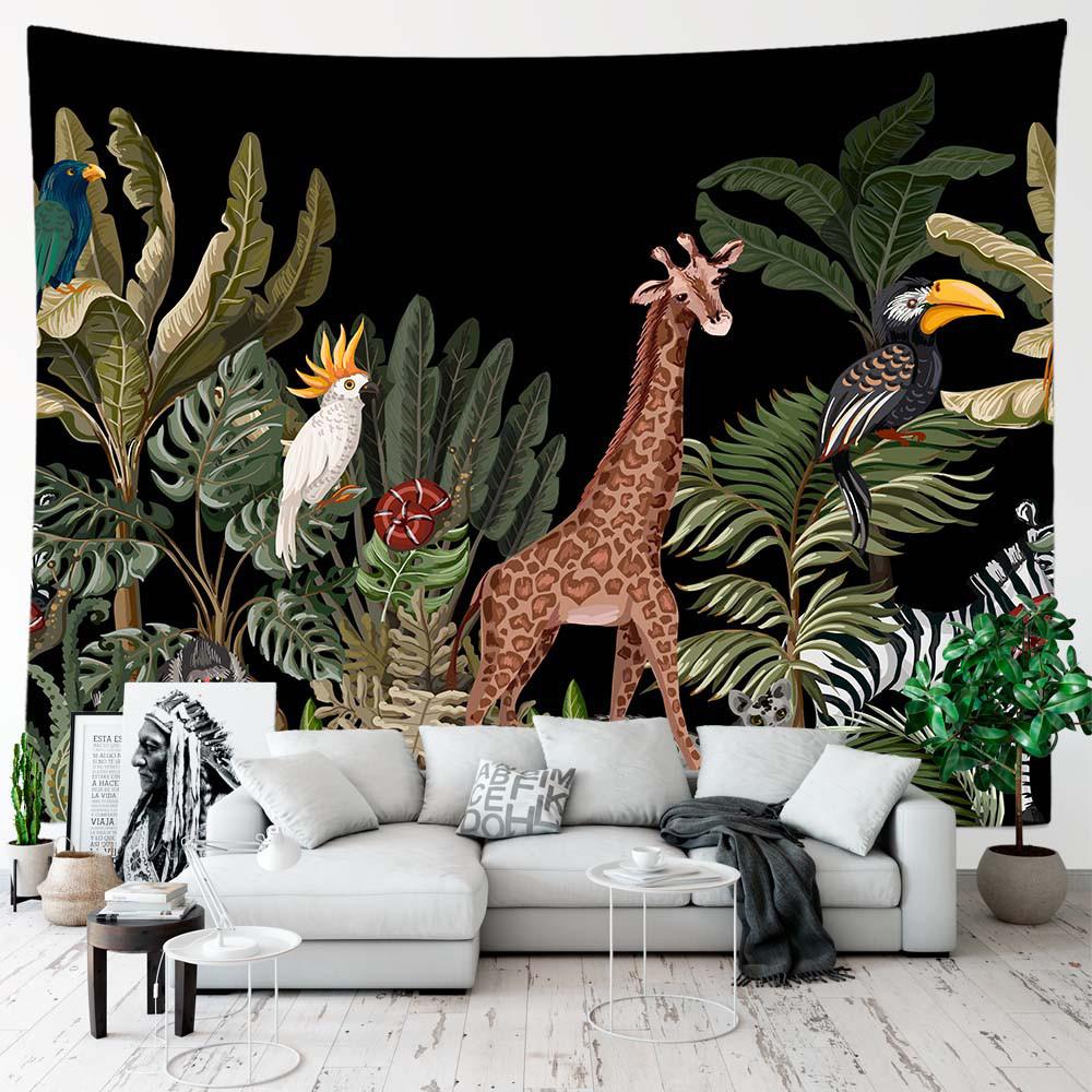 Tapiserie cu plante, agățat pe perete, pentru decorarea camerei, frunze tropicale, peisaj, flori, fundal, decor pentru dormitor