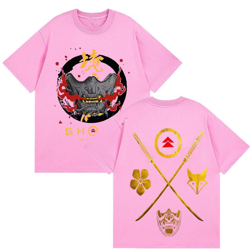 Japanese Game Ghost of Yotei Graphic 100%cotton Men's Shirt Ukiyo-e Style O-Neck Short Sleeve Women's Fashion Oversized Tshirt