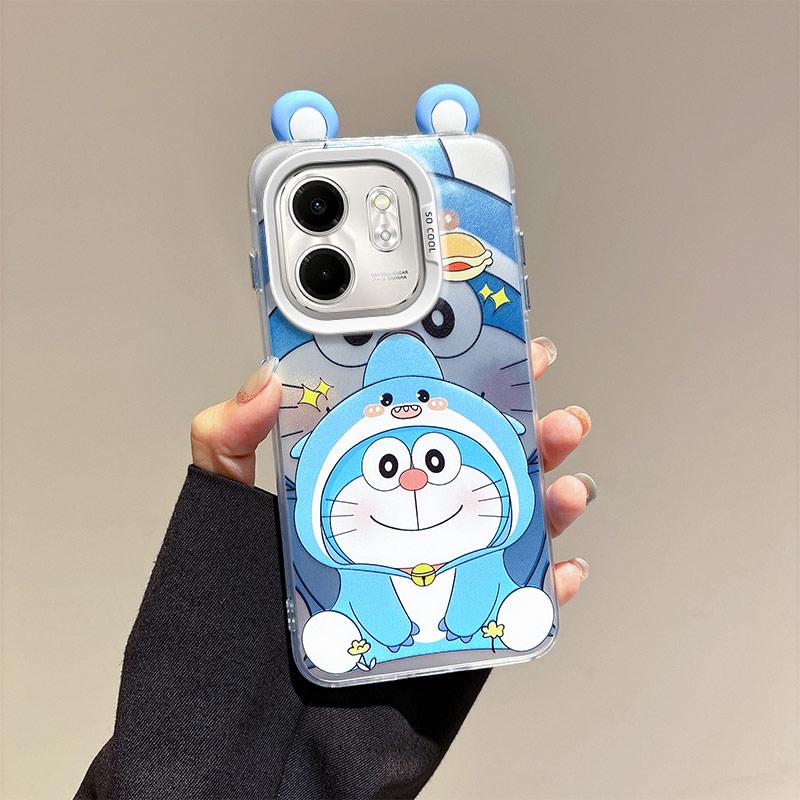 KEYSION Cute Ear Cartoon Case for Infinix Hot 50i with Lanyard Soft Silicone+PC Shockproof Phone Back Cover for Infinix Smart 9