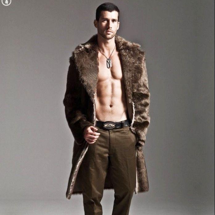Winter fur integrated jacket men's imitation fur long leather jacket imitation rabbit hair mink coat, slim fur collar medium thickening