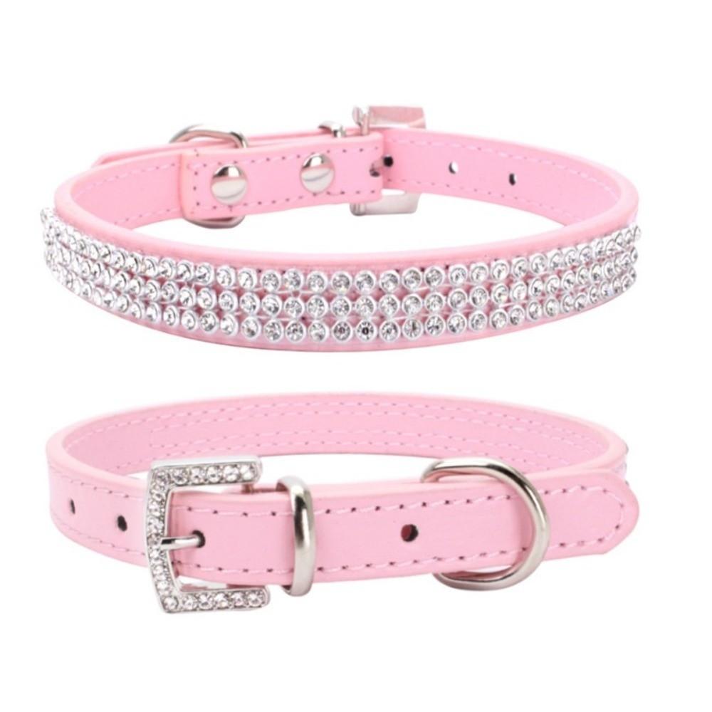 Shiny Rhinestone Bling Dog Collar PU Leather Sparkling Cat Collar for Walking Collar