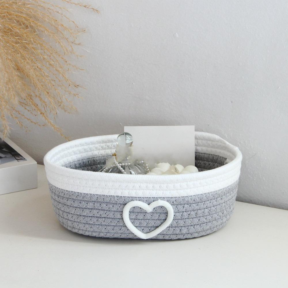 

Cotton Rope Stationery Storage Box Heart Pattern Desktop Organizer Cosmetics Storage 9.25x5.91x3.15 in-Style E