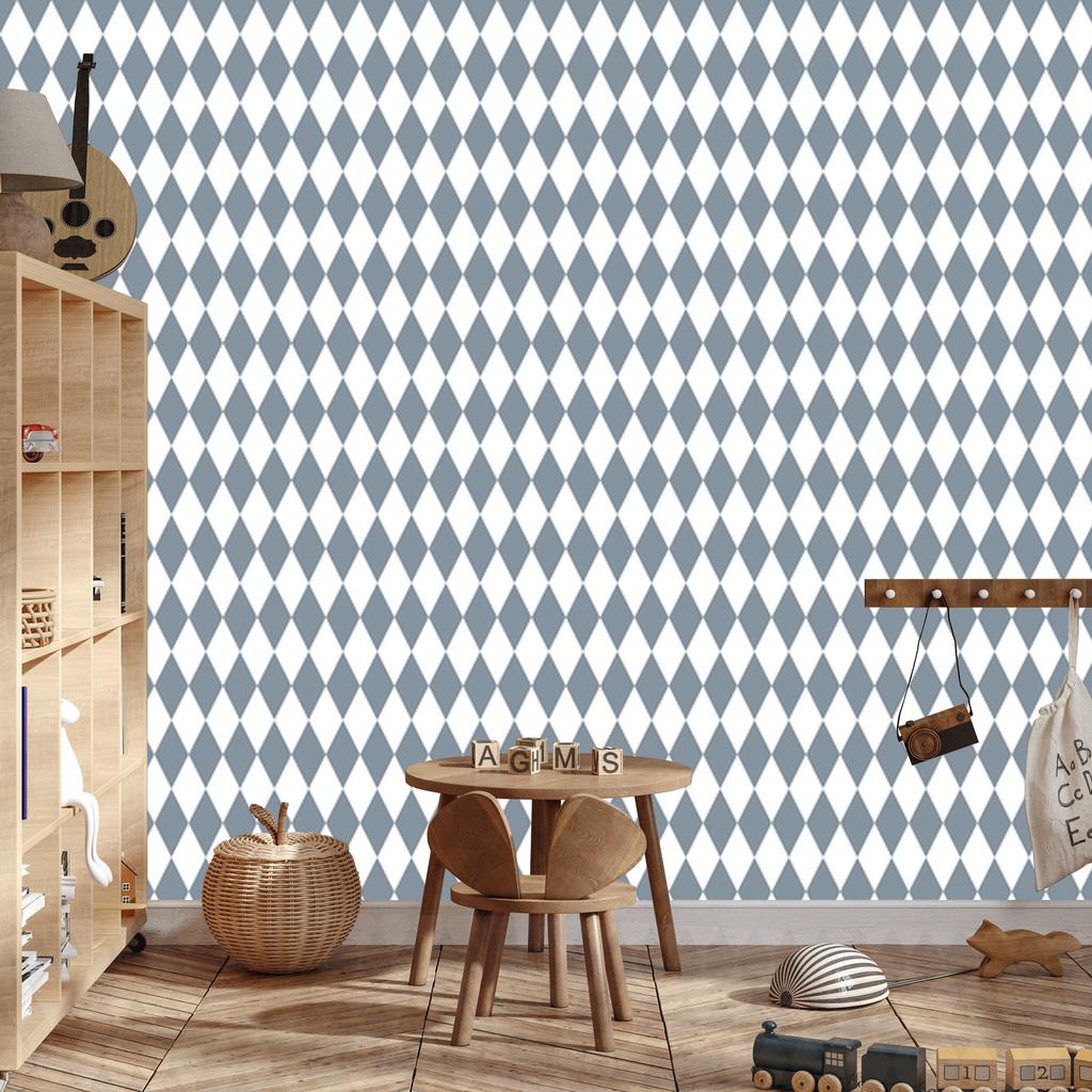 Harlequin Diamonds Wallpaper Blue and Light Gray 50x1000