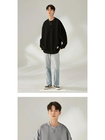 NASA Men's Trendy Long Sleeve Spring/Autumn Hoodie - Plus Size Heavyweight T-Shirt with Velvet, Solid Color, Loose Slit Design.