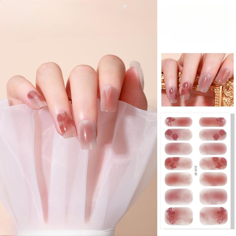 Smudge-dyed Semi-transparent Nail Stickers 3D Nail Polish Film Nail Stickers Onion Pink Checkered Adhesive Nail Stickers