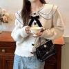 Bow lazy wind autumn and winter knitted cardigan top loose outer wear trendy doll collar short sweater women