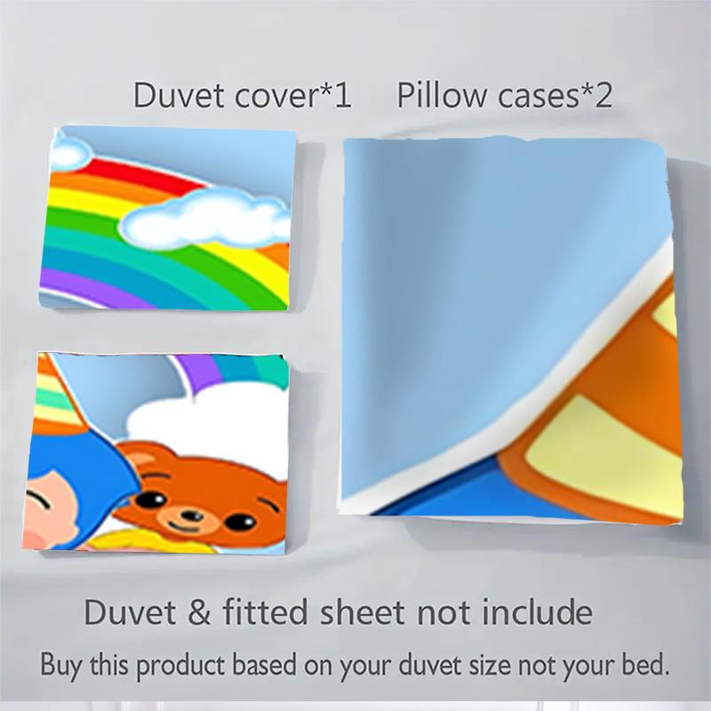 3pcs Rainbow Clown Animal Friends Kids Bedding Set-Festival Gift for Fans, Travelers, Daily Use-Suitable for Bedroom, Guest Room, Living Roo