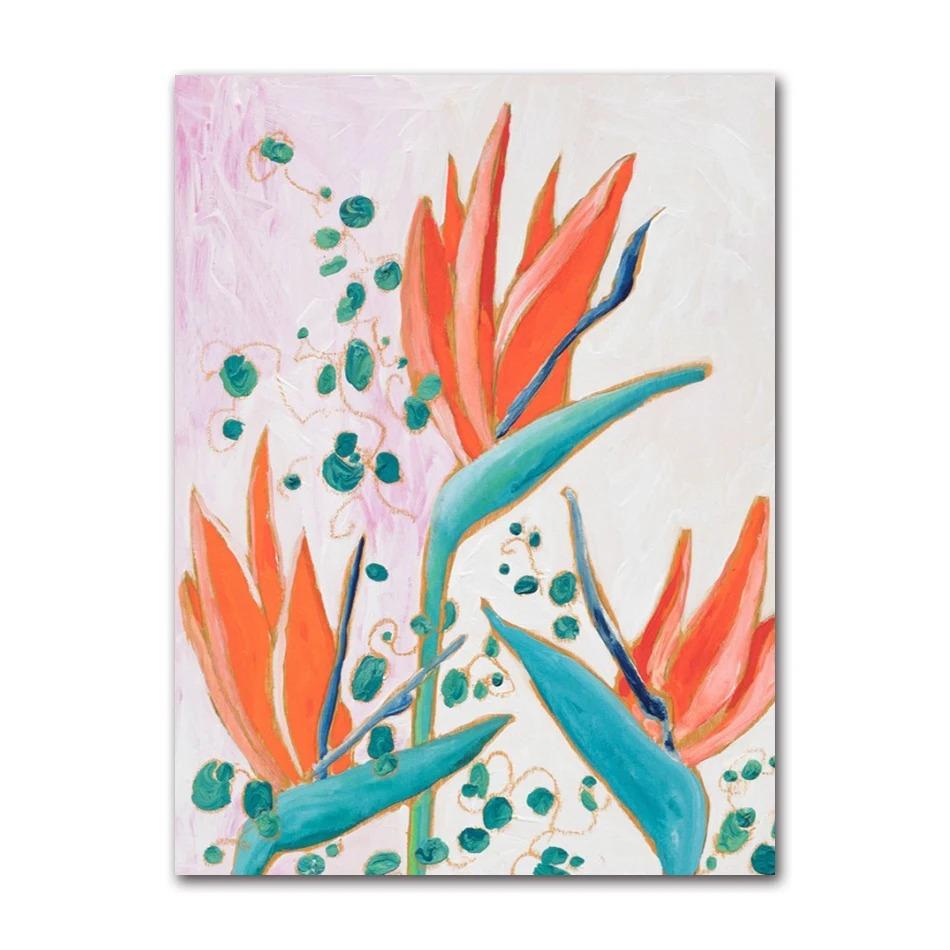 Nordic Flower Leaf Colorful Vase Art Print Wall Poster Canvas Painting Retro Picture Modern Home Decor Bedroom Decoration