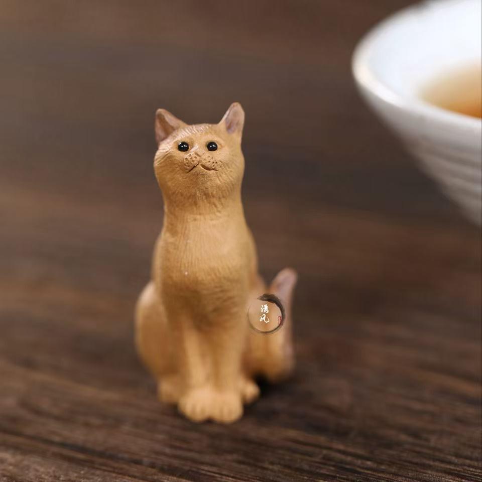 Yixing Zisha Mini Orange Cat Tea Pet – Exquisite Lucky Cat Tea Ornament