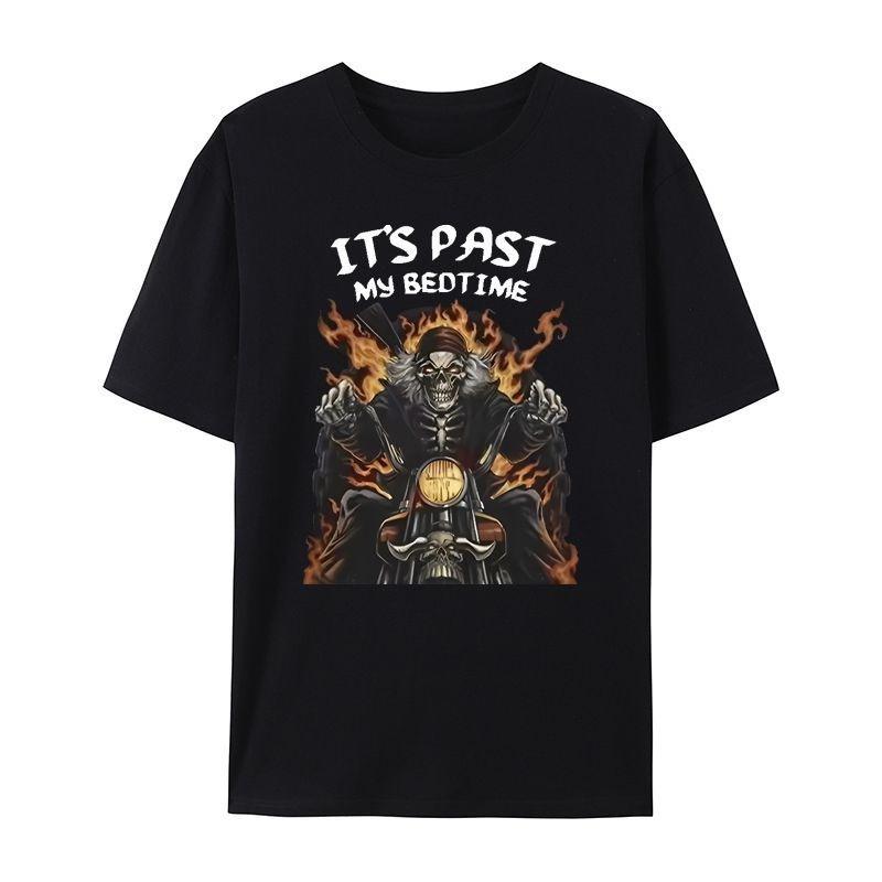 Burning Skull Family Cartoon Print American Summer Cotton Men and Women Shortsleeved Tshirt Street Loose Casual Top Trend