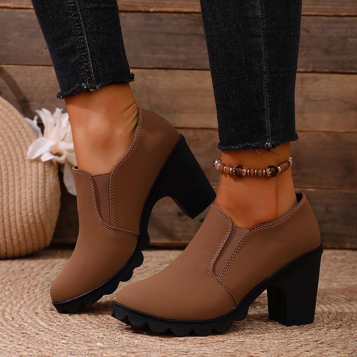 

Женские лоферы на платформе и массивном каблуке - Туфли-лодочки слипоны с глубоким V-образным вырезом и водонепроницаемой подошвой, Модная повседневная обувь для весны/осени 43 хаки