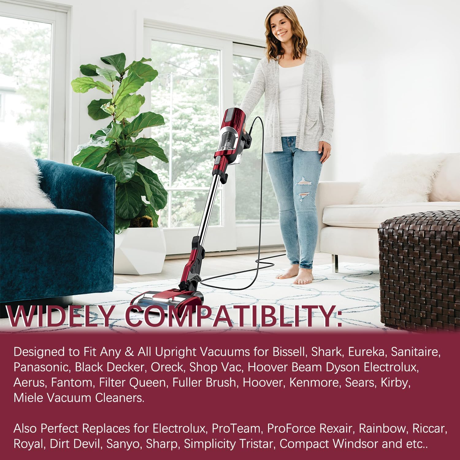 HASMX 30 Feet Long 17 Guage 2-Prong Replacement Power Supply Cord Cable for Shark, All Upright Eureka, Sanitaire, Bissell Vacuums Vacuum Cleaner