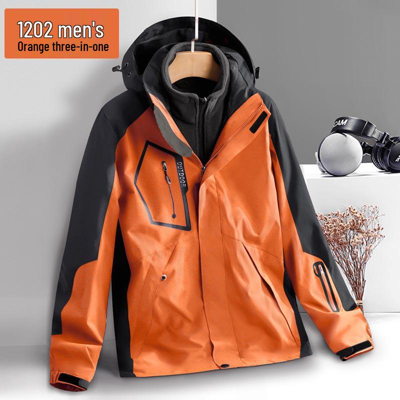 Unisex Water-Repellent 3-in-1 Jacket with Detachable Layers, Velvet Lining, Windproof & Waterproof for Autumn/Winter.
