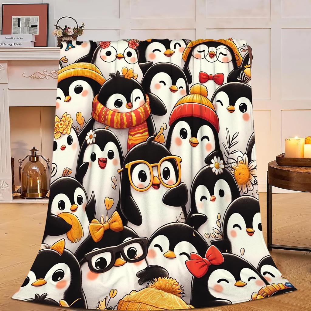 Penguin Blanket Soft Cute Penguins Flannel Fleece Throw Blanket Lightweight Fuzzy Plush Blanket for Couch Bed Sofa Home Decor