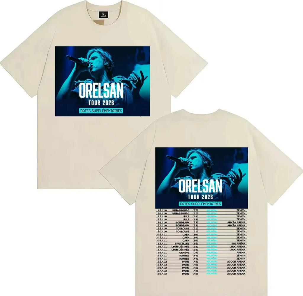 2026 Tour Tee Rapper Orelsan Hip Hop Short Sleeve Tshrit Mens Women Fashion Double Sided Print Clothing Pure Cotton Tshrits
