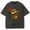 Vintage Washed Frog Samurai Printed T-Shirt Men's Women's Oversized Short Sleeve Hip-Hop Fitness Casual Tees Tops