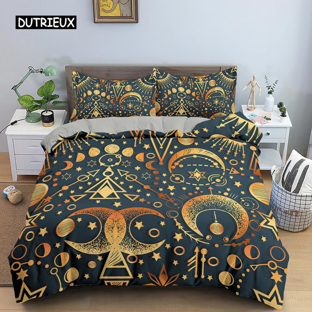 Sun and Moon Duvet Cover Set Tarot Pattern Bedding Set King Size for Bedroom Microfiber Comforter Cover Set for Kids Adults Gift