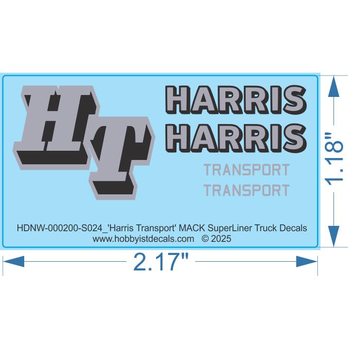 Harris Transport MACK SuperLiner Truck Decals - 1/24 - Water Decal